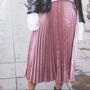ASOS pink pleated A-line metallic skirt